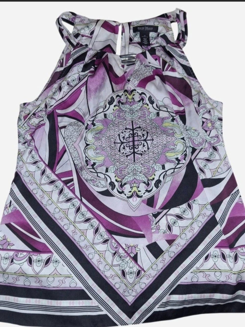 White House Black Market White and Purple Printed Halter Camisole